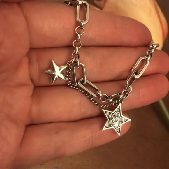 925 Sterling Silver Star Chain Link Bracelet - Picture 6 of 6